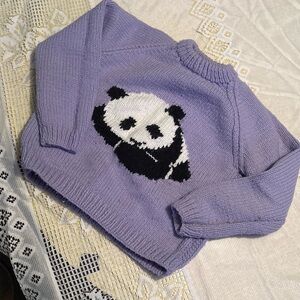 Vintage Lavender Panda Knit Sweater